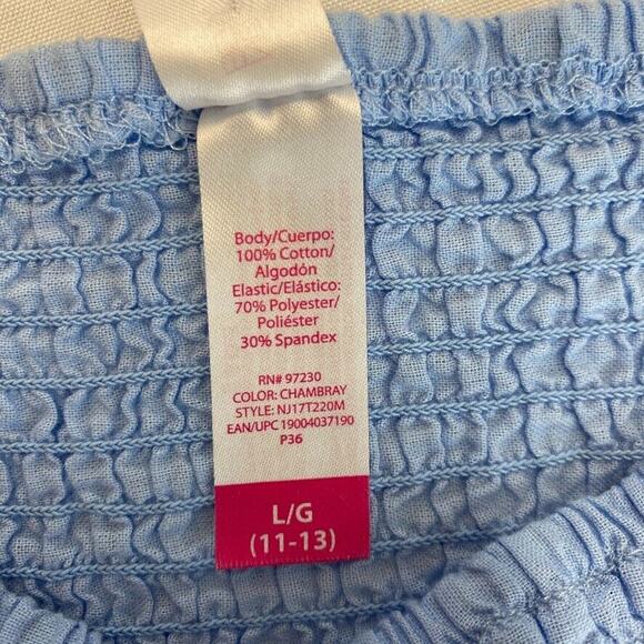 No Boundaries Blouse Womens Large Blue Smocked Empire 3/4 Sleeve Ruched - Picture 9 of 10